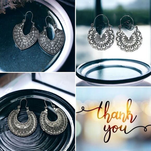 Silver Earrings l Hollowed Out l 3 Darling Styles l Hook l New - Picture 12 of 12